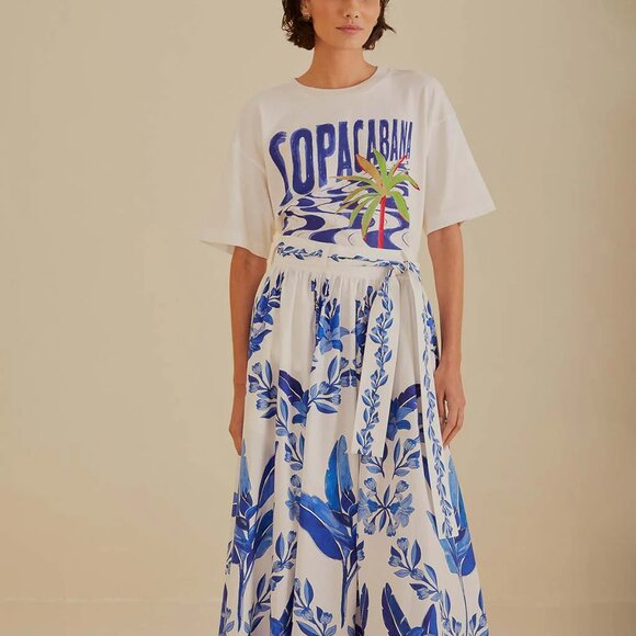 FARM RIO Gathered floral-print cotton-poplin Midi Skirt Medium NWT - Picture 3 of 8